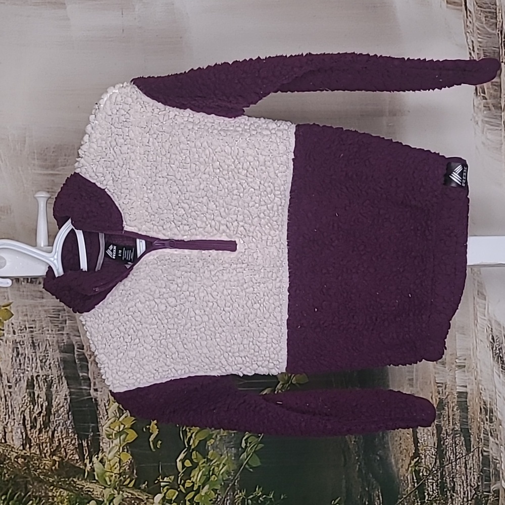 RBX girls Small soft long sleeve fuzzy fleece sweater dark purple and white